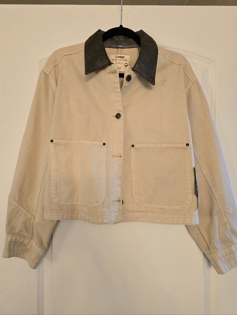 Tan Utility Jacket with Dark Brown Collar